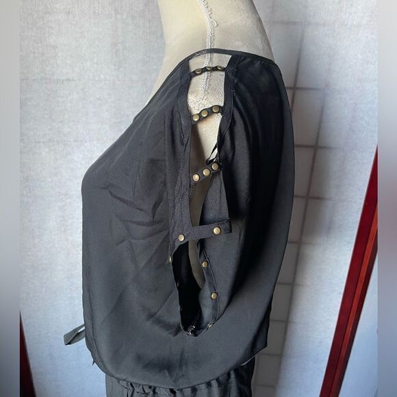 Limited Black Nylon Short Sleeve Jumpsuit w/Bronze Studs (Size: 10) - Picture 2 of 12